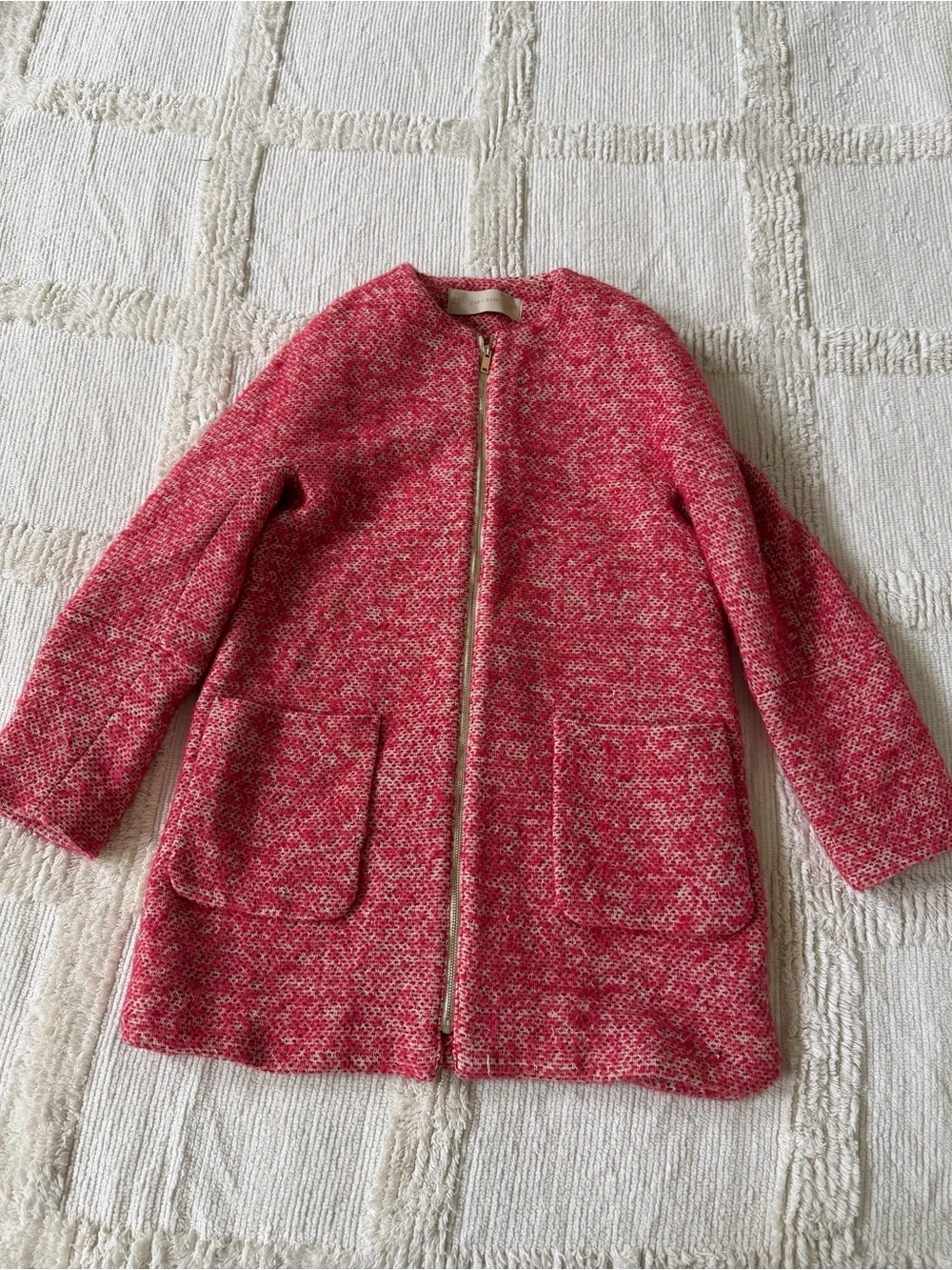 Zara Pink Tweed Zip-Front Pea Coat